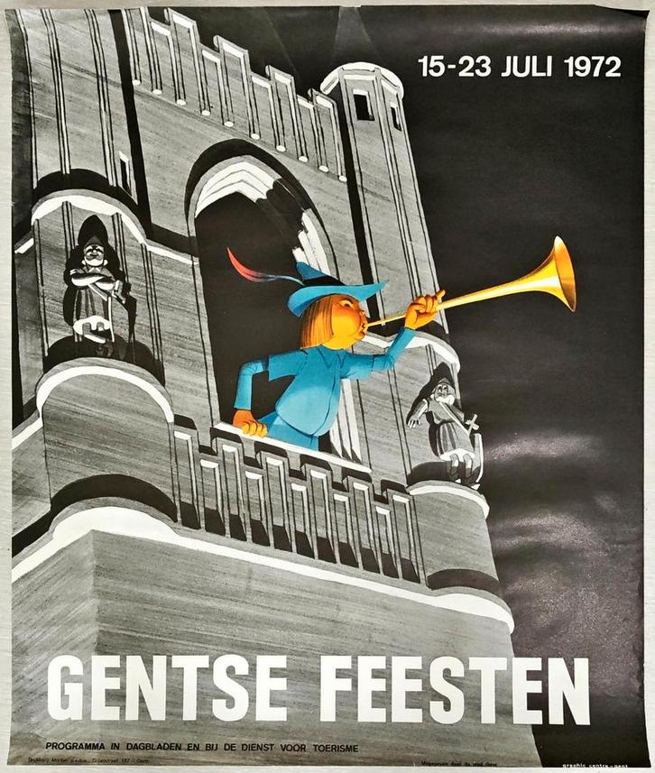 Affiche Gentse Feesten 1972 – Stad Gent, Antiek en Kunst, Antiek | Overige Antiek, Ophalen of Verzenden