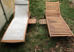 2 houten ligzetels / ligbedden met wielen, Ophalen, Hout, Verstelbaar