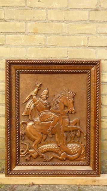 Sint Joris met de draak- handgestoken paneel - 64 x 50 cm., Enlèvement ou Envoi