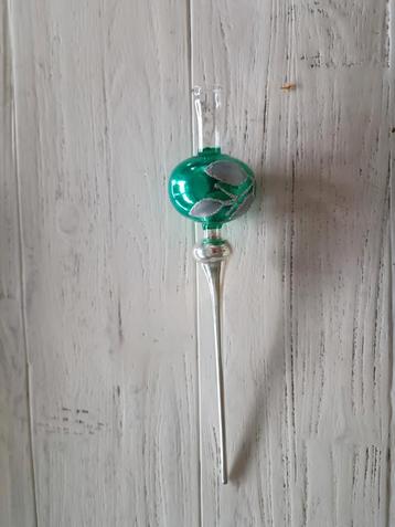 Oude kerstpiek groen/zilver in glas  beschikbaar voor biedingen
