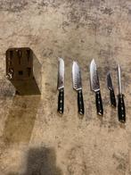 SHAN ZU Damascus keukenmessenblok, 5 stuks, Huis en Inrichting, Ophalen of Verzenden, Zo goed als nieuw, X, Hout