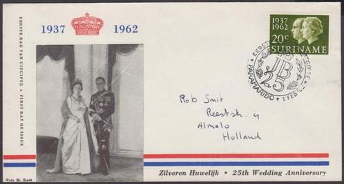 1962 - SURINAME - Mariage en argent de la reine Juliana du F, Timbres & Monnaies, Timbres | Surinam, Affranchi, Envoi