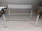 VINTAGE GLAZEN SALONTAFEL MET DUBBEL BLAD, Gebruikt, 100 tot 150 cm, Glas, Minder dan 50 cm