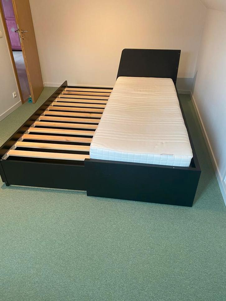 Lit FLEKKE Ikéa 80X200, Huis en Inrichting, Slaapkamer | Bedden, Zo goed als nieuw, Eenpersoons, 80 cm, 200 cm, Hout, Zwart, Verstelbaar