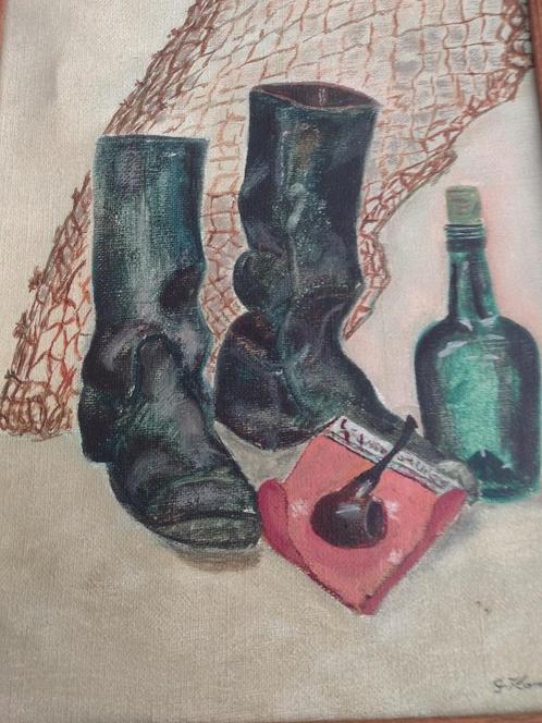 Werk van G Komen voorstelling Laars en Pijp, Antiek en Kunst, Kunst | Schilderijen | Modern, Ophalen of Verzenden