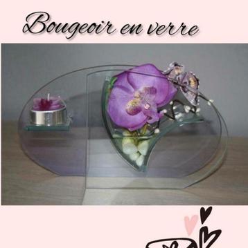 Bougeoir en verre avec decoration Orchidée 