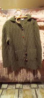 Gilet en laine vert olive; beaux boutons en cuir naturel, Enlèvement, Comme neuf, Vert