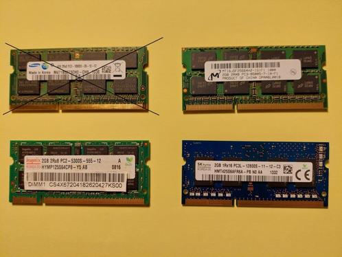Memory modules van 2 Gb voor laptops, Computers en Software, RAM geheugen, Gebruikt, Laptop, 2 GB, Ophalen of Verzenden