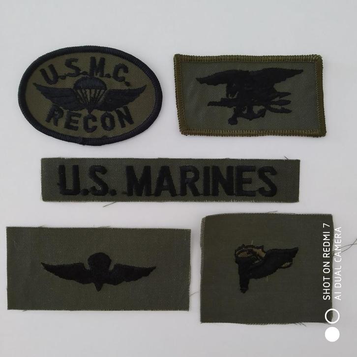 vintage patch 80's US MARINES set van 5 - nieuw., Verzamelen, Militaria | Algemeen, Marine, Embleem of Badge, Ophalen of Verzenden