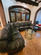 Black Leather Corner Sofa (+ glass table), Maison & Meubles, Enlèvement, Neuf, Cuir, Leather sofa
