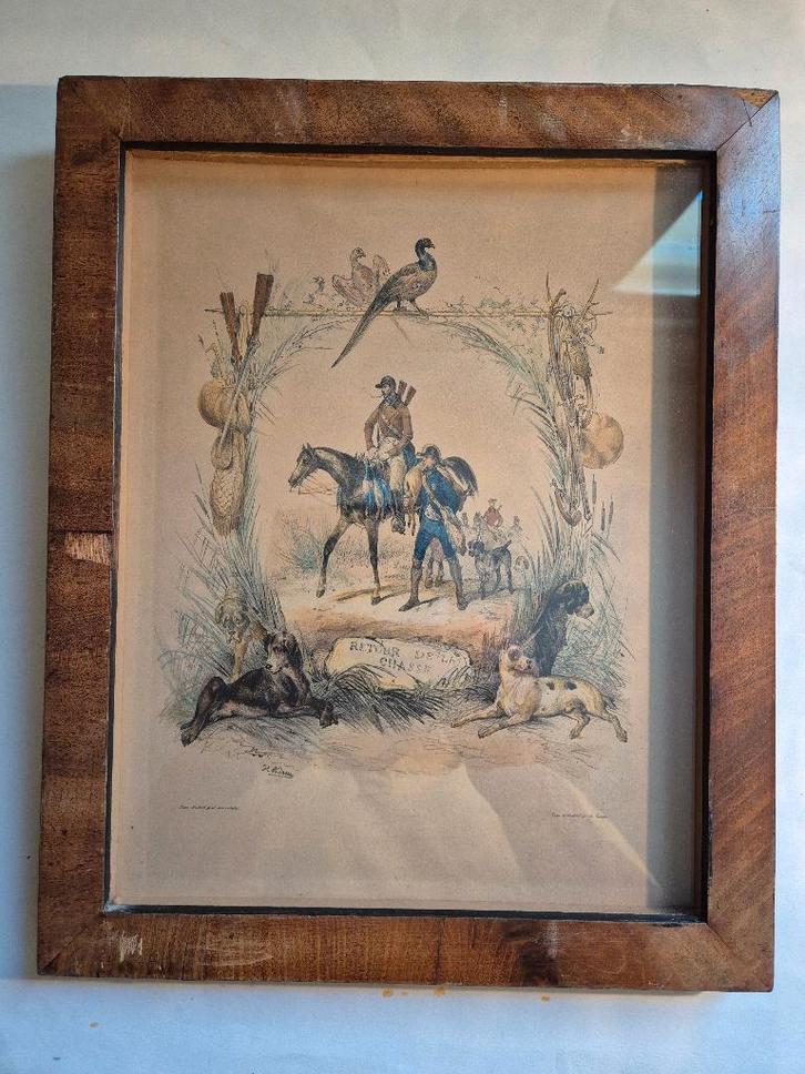 litho ' RETOUR DE LA CHASSE ' J. ADAM , 19e eeuw, Antiek en Kunst, Kunst | Litho's en Zeefdrukken, Ophalen of Verzenden
