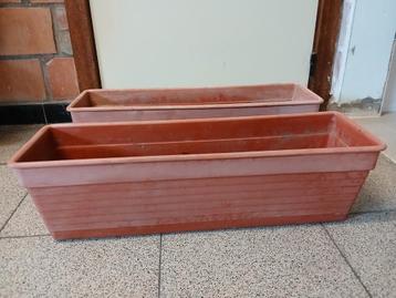 Kunsstof bloembakken, terracotta kleur, Tuin en Terras, Bloembakken en Plantenbakken, Ophalen, Zo goed als nieuw