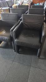 6 zwart leren eetkamerstoelen op wieltjes, Huis en Inrichting, Stoelen, Ophalen, Gebruikt, Zwart, Leer