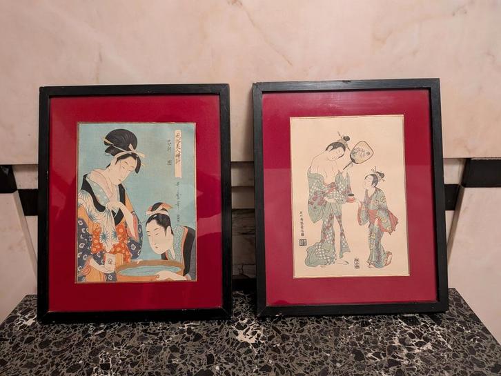 Lot deux authentiques estampes japonaises Ukiyo-e anciennes, Antiquités & Art, Art | Art non-occidental, Enlèvement ou Envoi