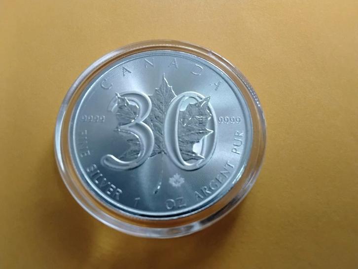 30ste JAAR MAPLE LEAF 1 OUNCE ZILVEREN MUNT, Postzegels en Munten, Edelmetalen en Baren, Koper, Ophalen