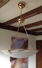 Massive Klassieke hanglamp wit goudkleurig, Gebruikt, Ophalen of Verzenden, 75 cm of meer, Glas