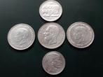 Belgisch lot van 5 zilveren munten (250fr, 100frs, 50frs, 5f, Postzegels en Munten, Munten | België, Ophalen of Verzenden, Zilver
