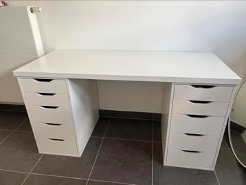 Witte bureau tafel met ladekasten langs beide kanten, Ophalen, Zo goed als nieuw, Bureau