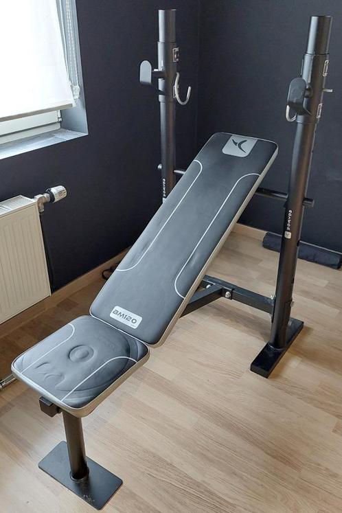 Domyos AM120 halterbank verstelbare fitnessbank +stang 150cm, Sport en Fitness, Fitnessmaterialen, Gebruikt, Fitnessbank, Armen