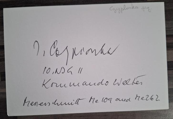 Handtekening van de Duitse piloot CZYPIONKA JORG, Verzamelen, Militaria | Tweede Wereldoorlog, Ophalen of Verzenden