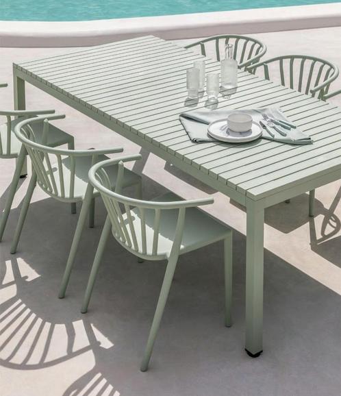 NIEUWE lichtgroene tuinset met 6 stoelen, Tuin en Terras, Tuinsets en Loungesets, Nieuw, Tuinset, Aluminium, 6 zitplaatsen, Eettafel