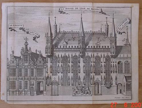 Originele gravure Stadhuis Brugge grav. Harrewijn publ. 1716, Antiek en Kunst, Kunst | Etsen en Gravures, Ophalen of Verzenden