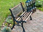 Klassieke tuinbank – teakhout & gietijzeren frame, Ophalen, Zo goed als nieuw, Teakhout