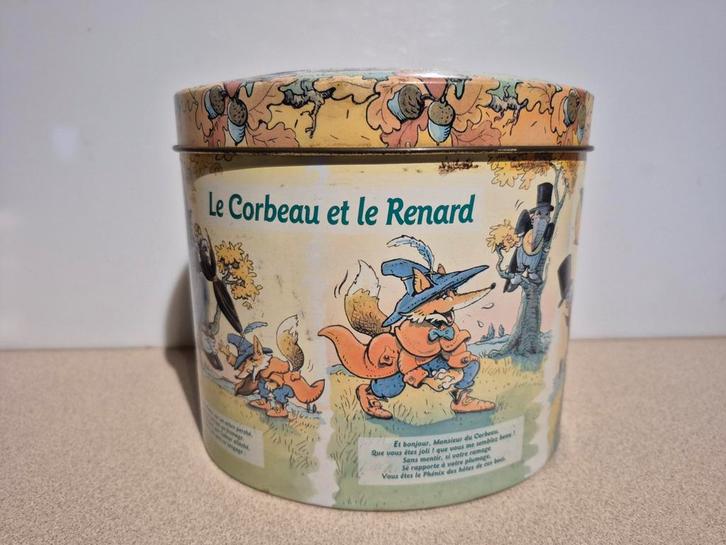 Verzamelen. Delacre ovale blikken doos Fables de La Fontaine, Collections, Boîte en métal, Utilisé, Autre, Autres marques, Enlèvement ou Envoi