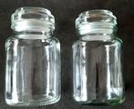 Te koop: Twee glazen voorraadpotten., Ophalen of Verzenden, Zo goed als nieuw, Glas, Pot, Bus of Blik