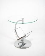 Vintage Side Table Chrome & Glass, Enlèvement ou Envoi, Verre, Rond, 50 à 100 cm