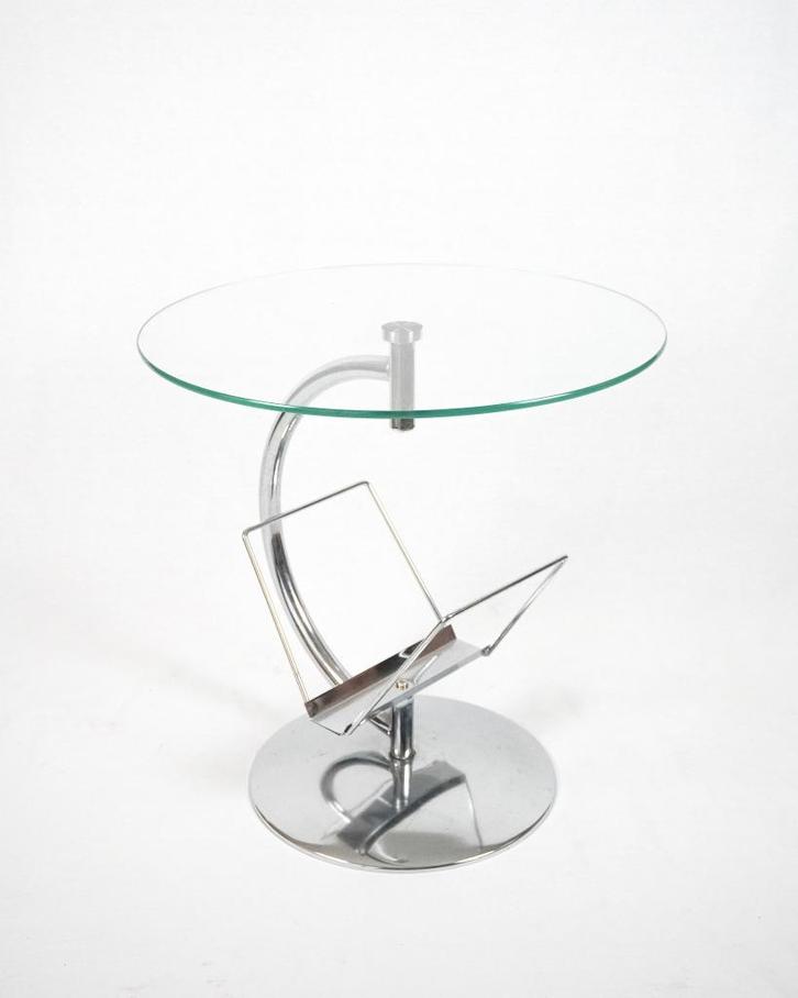 Vintage Side Table Chrome & Glass, Maison & Meubles, Tables | Dessertes, Comme neuf, 50 à 75 cm, 50 à 100 cm, Rond, Verre, Métal