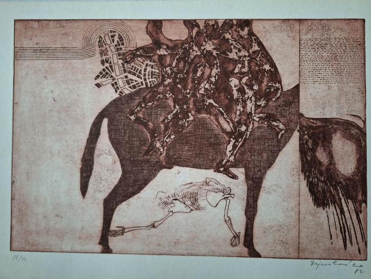 Mooie ets van Eva Vejrazkova Paard, Antiek en Kunst, Kunst | Etsen en Gravures, Ophalen of Verzenden