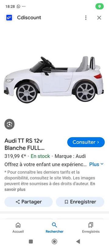 Voiture électrique décapotable Audi TT blanche disponible aux enchères