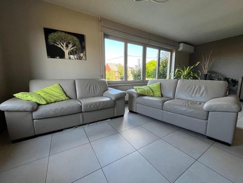 Salon originele Italiaanse Natuzzi – leder taupe, Huis en Inrichting, Zetels | Complete zithoeken, Gebruikt, Leer, Ophalen