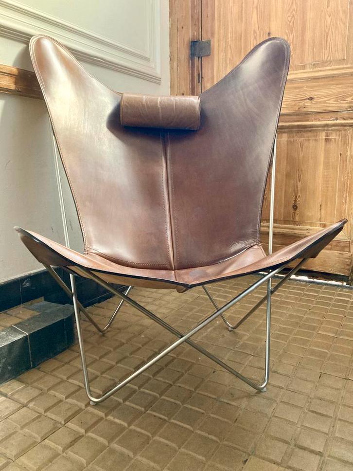 OX DENMARQ Vlinderstoel, Huis en Inrichting, Fauteuils, Zo goed als nieuw, Leer, Overige materialen, 75 tot 100 cm, 75 tot 100 cm