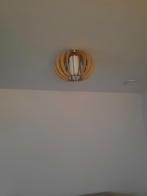 plafondlamp, dimbaar, houtkleur, witglas en inoxsokkel, Huis en Inrichting, Zo goed als nieuw, Ophalen