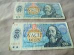 Vintage bankbiljetten 1988 Tsjechoslowakije 20 Korun, Enlèvement ou Envoi