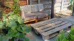 Tuinbank 2 pers en tuintafel op wieltjes, Ophalen, Gebruikt, Bank