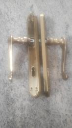 Handgrepen met deurplaten in messing, Ophalen of Verzenden, Gebruikt, Koper of Messing, Klink of Kruk