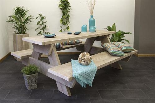Picknicktafel van dikke steigerplanken, Tuin en Terras, Picknicktafels, Nieuw, Ophalen of Verzenden