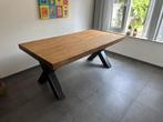 Teak eettafel met metalen X-poten als nieuw 190x100, Huis en Inrichting, Tafels | Eettafels, Ophalen, Teakhout, 50 tot 100 cm