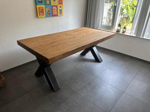 Teak eettafel met metalen X-poten als nieuw 190x100, Huis en Inrichting, Tafels | Eettafels, Zo goed als nieuw, 50 tot 100 cm