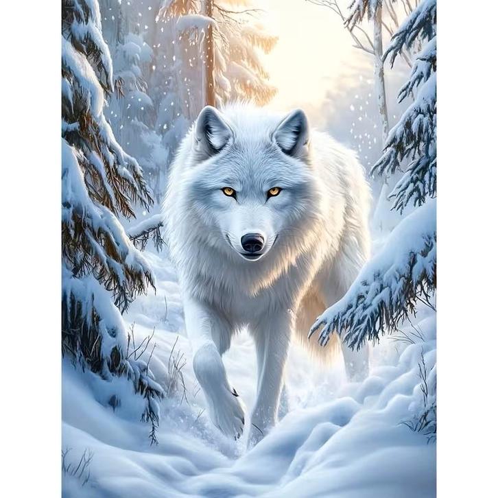 DIamond Painting witte wolf 50x40cm (vierkant), Hobby en Vrije tijd, Knutselen, Nieuw, Knutselwerk, Verzenden