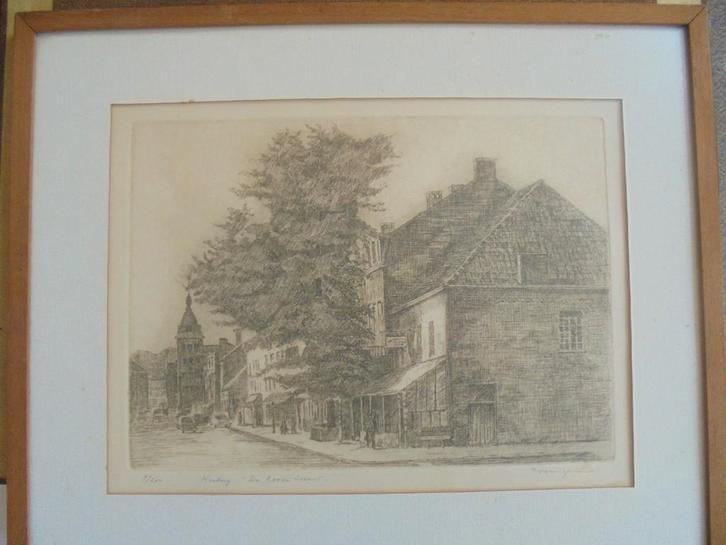 Edward van Mieghem  Ets  Herberg Roode Leeuw Brasschaat, Antiek en Kunst, Kunst | Etsen en Gravures, Verzenden