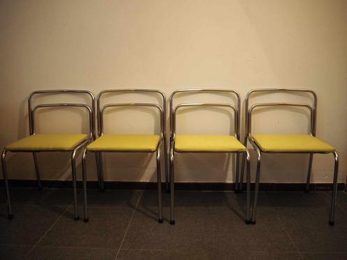 Set van 4 vintage chrome design stoelen (Orix), 1970s, Maison & Meubles, Chaises, Comme neuf, Quatre, Métal, Tissus, Autres couleurs