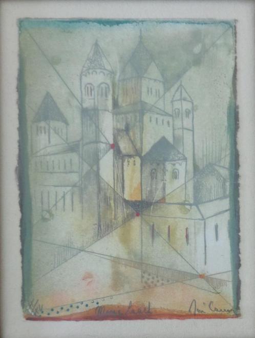 RENE CARCAN / MARIALAECK / KLEURETS + RELIEF / 26x21cm / KAD, Antiek en Kunst, Kunst | Litho's en Zeefdrukken, Ophalen of Verzenden