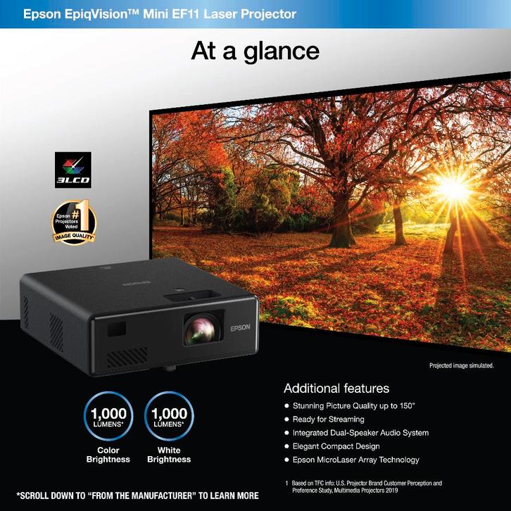 Epson EF-11 — Vidéoprojecteur laser — Introuvable + HDMI 20m, TV, Hi-fi & Vidéo, Projecteurs vidéo, Comme neuf, LED, Full HD (1080)