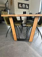 Volle eiken tafel met lederen stoelen in, Huis en Inrichting, Ophalen, Zo goed als nieuw