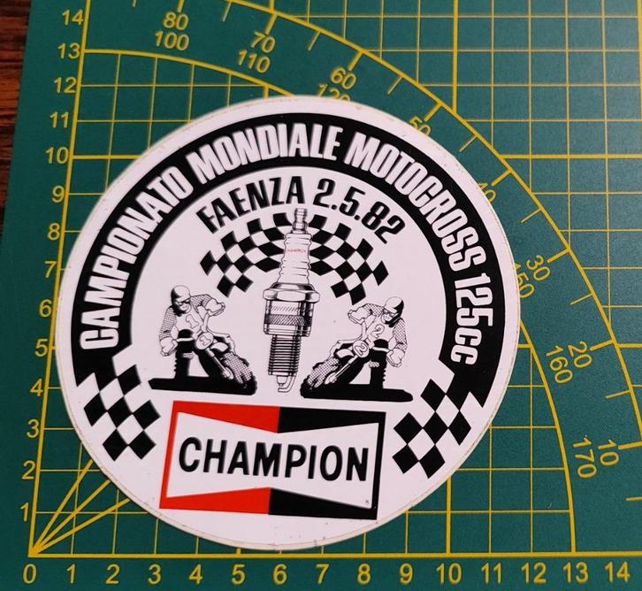 Sticker Motocross 125cc Faenza (ITA) 1982 Champion, Verzamelen, Stickers, Ophalen of Verzenden