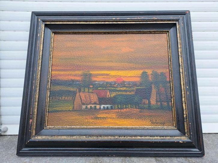 huile sur toile paysage avec maison signe willy verbrugge, Antiek en Kunst, Kunst | Schilderijen | Klassiek, Ophalen of Verzenden